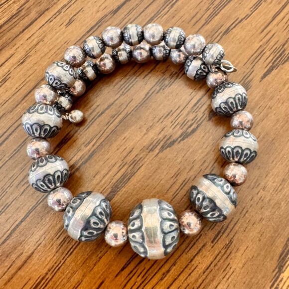 Carolyn Pollack 925 Sterling Silver Native Desert Pearl Wire Wrap Bracelet - Picture 2 of 15